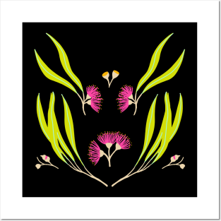 Bright eucalyptus blossoms and gum leaves Posters and Art